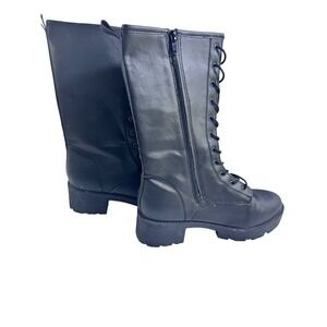Private Women Black Lace Up Side Zip Tall Combat Boots Lug Sole Size 8M